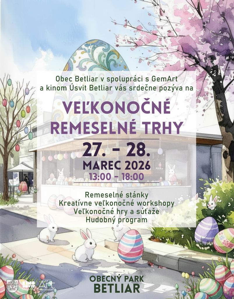 Obec Betliar srdečne pozýva všetkých obyvateľov a návštevníkov na Veľkonočné remeselné trhy Betliar v Obecnom parku pri Obecnom úrade v Betliari.
